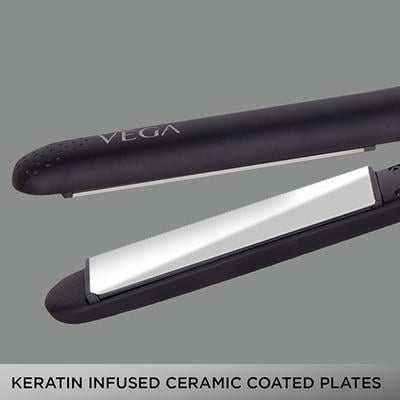 VEGA Keratin Glow Hair Straightener With Temperature Control and Ceramic Coated Long Floating Plates (VHSH-21) Black 1 gm - Straighteners