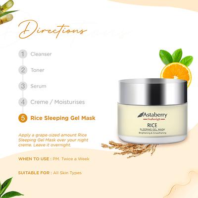 Astaberry Indulge Rice Sleeping Gel Mask for Smoothe Skin - Brightening & Smoothening 50 gm - Night Cream