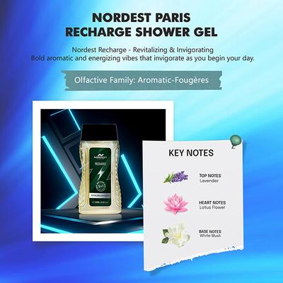 Nordest Paris Recharge Revitalizing and Invigorating Shower Gel - 3 In 1 Hair Body and Face Wash 250 ml - Shower Gels & Body Wash