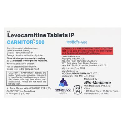 Carnitor 500mg Tablet 10'S - Supplements-Sup