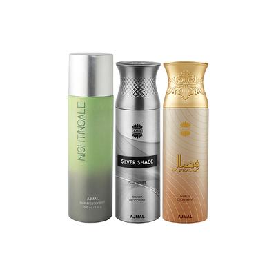 Ajmal 1 Nightingale, 1 Ajmal Silver Shade And 1 Wisal Deodorants Pack of 3 200 ml - Deodorants/Roll-Ons