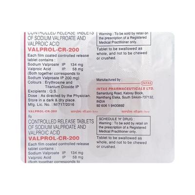 Valprol CR 200mg Tablet 15'S - Epilepsy/Convulsion-Ant