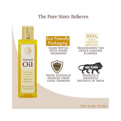 The Pure Story Sweet Almond Oil 100 Percent Pure Cold Pressed Hair Oils 200ml - Hair Oils