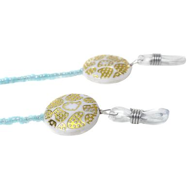 Modisch Blue Beads With White Circle Stones With Golden Print Sunglasses Chain (JC-1402-Blue) 1's - Wearables Sunglasses