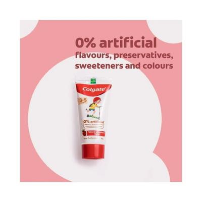 Colgate-Palmolive, Colgate Toothpaste for Kids (3-5 years), Natural Strawberry Flavour, 0% Artificial - Tube 80 gm - Toothpaste