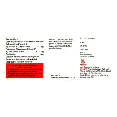 Monocef O CV DT 100/62.5mg Tablet 10'S - Bacterial Infections-Cep