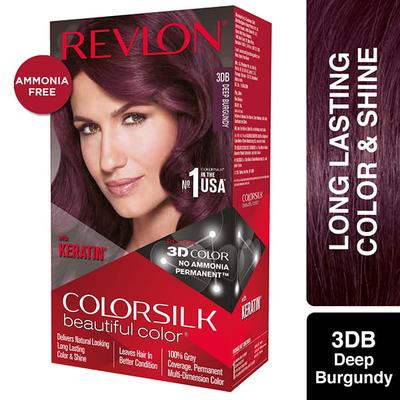 Revlon Colorsilk Hair Color With Keratin - 3D Color No Ammonia Deep Burgundy 3DB (40ml+40ml+11.8ml) 1's - Crème