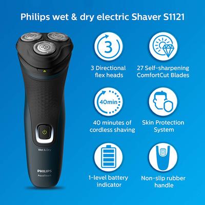 Philips Cordless Electric Shaver, 3D Pivot & Flex Heads, 27 Comfort Cut Blades (S1121/45) 1's - Shavers