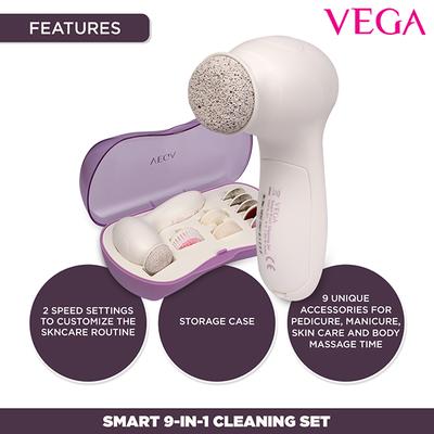 VEGA Smart 9 in 1 Head To Toe Cleaning Set For Pedicure Manicure And Skin & Body Massager (VHCK-01) 1 gm - Massagers