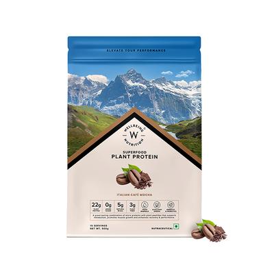 Wellbeing Nutrition Superfood Plant Protein Powder - Italian Cafe Mocha 500 gm - Protein Drink