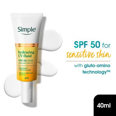 Simple Hydrating UV Fluid SPF 50 PA++++ | Hyaluronic Acid | Sunscreen for dry & sensitive skin, 40ml - Body Sunscreen