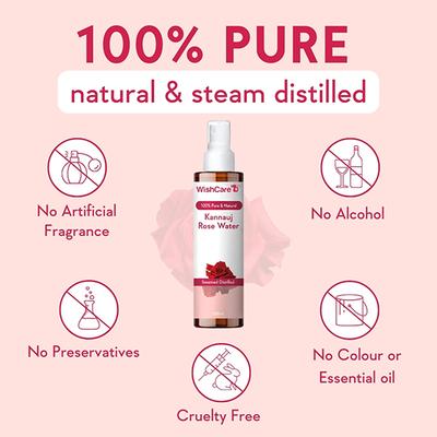 WishCare Pure & Natural Kannauj Rose Water For Skin Face & Hair - Rose Water Spray Face Toner 200 ml - Face Moisturizers