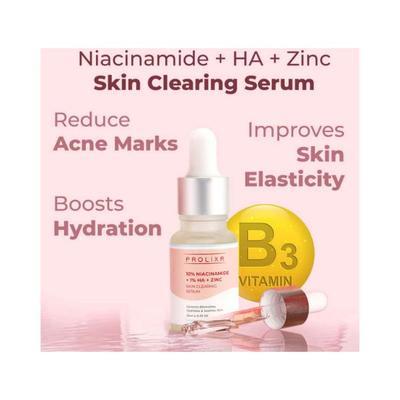Prolixr 10 Percent Niacinamide and 1 Percent Hyaluronic Acid and Zinc Skin Clearing Mini Serum 10 ml - Face Serum