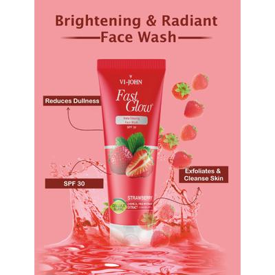 Vi-John Fast Glow Insta Glowing SPF 30 Face Wash - Strawberry 100 ml + Fast Glow Brightening & Radiant SPF 30 Face Wash - Lemon 100 ml - Lotions & Creams