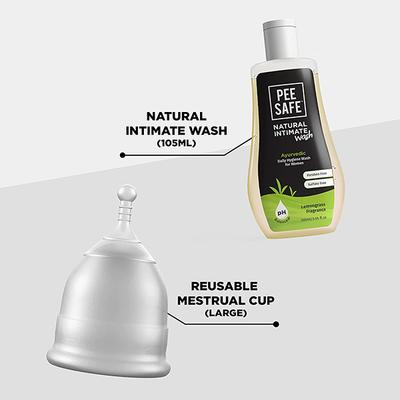 Pee Safe Period Care Combo- Menstrual Cup (Large) & Intimate Wash Women 150 ml (N) - Menstrual Cups