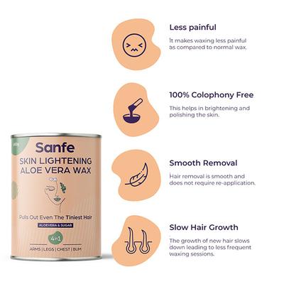 Sanfe Skin Lightening Aloe Vera Wax - Aloevera & Sugar 600 gm - Hair Removal Accessories