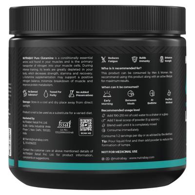 Nutrabay Pure 100% L-Glutamine Amino Acid - Unflavoured 250 gm - Amino Acids