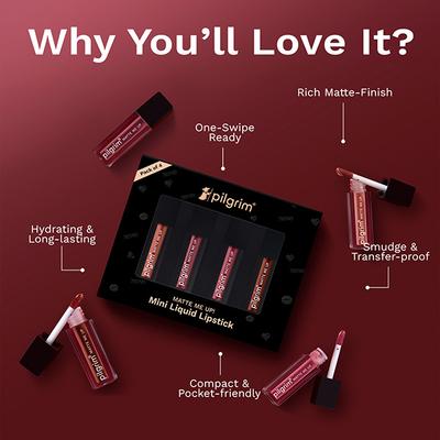 Pilgrim Nude Temptation Mini Liquid Lipstick 4 in 1 Pack Smudgeproof, Hydrating & Lightweight 4 ml - Liquid Lipsticks