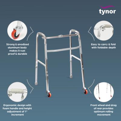 Tynor Walker Invalid's Front Wheels (UN) (L 28) - Silver - Wheelchairs & Walking Sticks