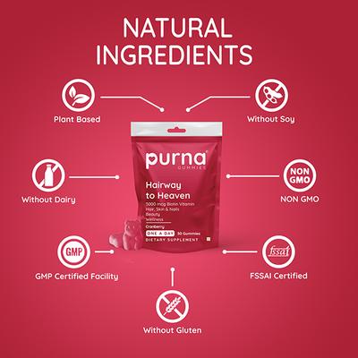 Purna Gummies Biotin Cranberry Flavour Gummy for Hair, Nails and Skin, 1 daily 30's - Hair & Skin