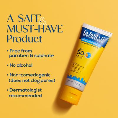 La Shield Pollution Protect Mineral Sunscreen Gel - SPF 40,PA+++ UVA-UVB UV and Pollution Defense 50gm - Face Sunscreen