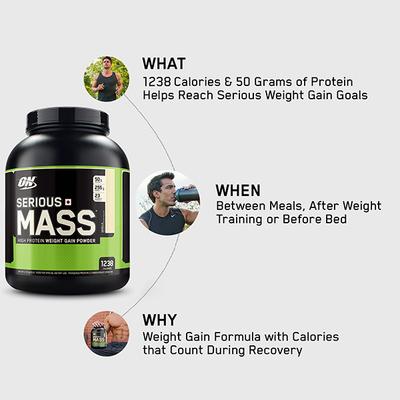 Optimum Nutrition (ON) Serious Mass Powder - Vanilla Flavour 6 lb - Workout Essentials