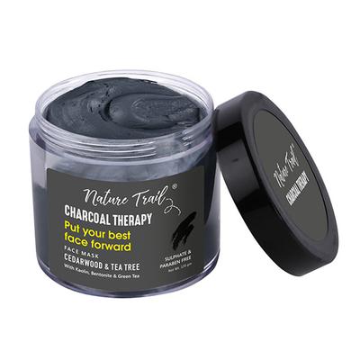 Nature Trail Charcoal Therapy Face Mask with Kaolin and Bentonite clay for Deep Cleansing and Brightening 120 gm - Masks & Peels