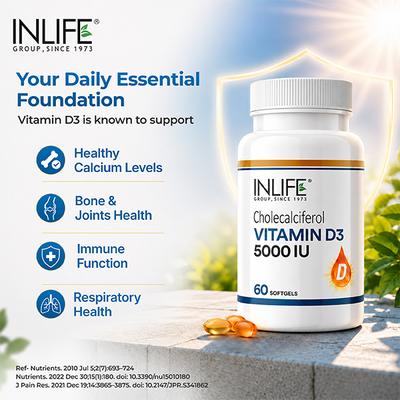 INLIFE Vitamin D3 5000 IU Capsules 60's - Multi-Vitamins