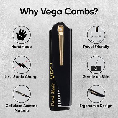 Vega Beard Comb for Men, Black (VC2HMBC-222F) 2's - Hair Combs