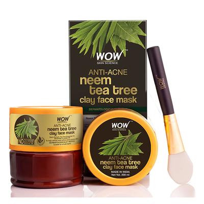 Wow Life Science Anti-Acne Neem & Tea Tree Clay Face Mask 200 ml - Face Packs