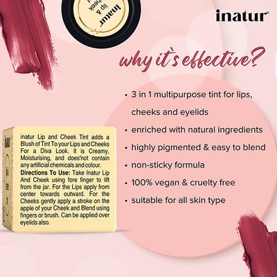 Inatur Lip and Cheek Tint - Coral 4 gm - Lip Stains & Tints