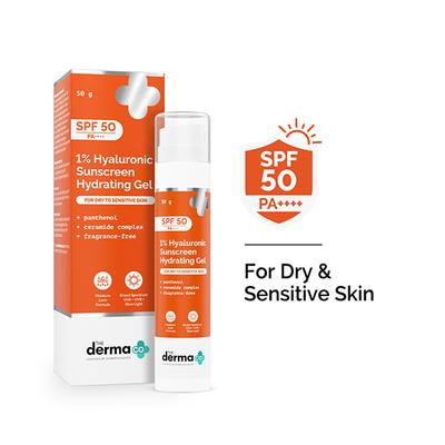 The Derma Co. 1% Hyaluronic Sunscreen Hydrating Gel SPF 50 PA ++++ for Sensitive Skin 50 gm - Face Sunscreen