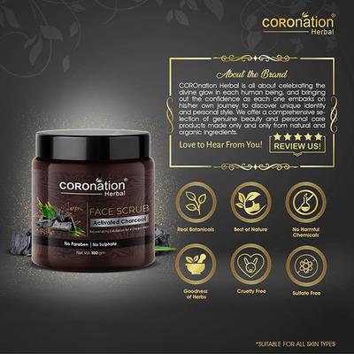 COROnation Herbal Activated Charcoal Face Scrub 100 gm - Scrubs & Exfoliants