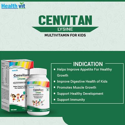 Healthvit Cenvitan Lysine Multivitamin for Kids Helps Improve Appetite for Healthy Growth- Tablets 60's - Multi-Vitamins