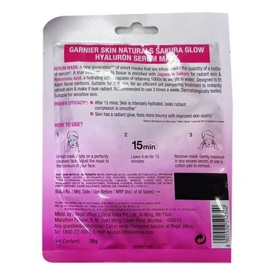 Garnier Skin Naturals Serum Mask - Sakura & Hyaluron 28 gm - Sheet Masks