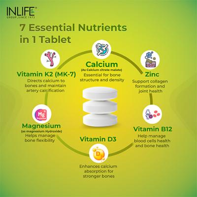 Inlife Calcium, Zinc, Magnesium, Vitamin D2 + K2 Tablet 120's - Calcium And Minerals