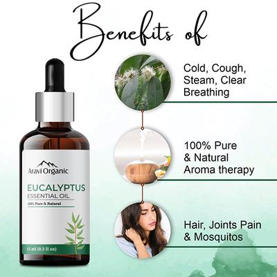 Aravi Organic Nilgiri Eucalyptus Essential Oil 100% Pure Oil 15 ml - Essential Oils