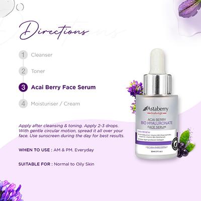Astaberry Indulge Acai Berry Bio Hyaluronate Face Serum for Skin Renew - Delays Ageing 30 ml - Face Serum