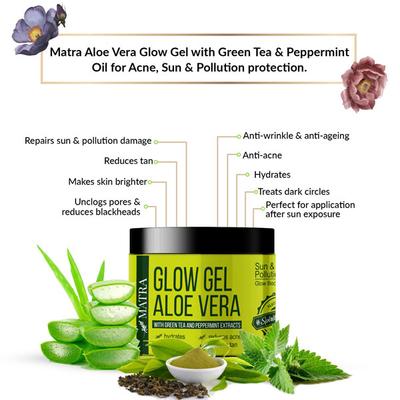 Matra Aloe Vera Glow Gel - Green Tea and Peppermint Extracts 100 gm - Face Gels
