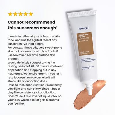 Reequil Sheer Zinc Tinted Mineral Sunscreen Spf 50 Pa+++ 50 gm - Face Sunscreen
