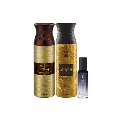 Ajmal Wisal Dhahab & Aurum Deo & Ascend EDP Pack of 3 20 ml - Women Perfumes (Edt/Edp)