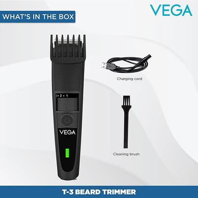 Vega T3 Beard Trimmer for with Charge 90 Mins Run-Time for Cord and Cordless Use and 20 Length Settings (VHTH-19) 1's - Trimmers