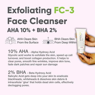 Cos-IQ Exfoliating Face Wash FC 3 AHA Glycolic Acid and BHA Salicylic Acid 2 percent ww Face Cleanser For Unisex 100 ml - Scrubs & Exfoliants