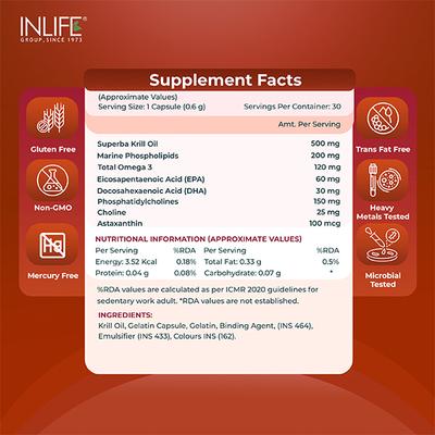 INLIFE Krill Oil Phospholipid Capsules 30's - Vital Health