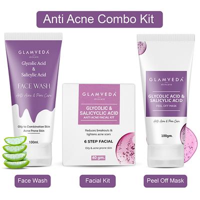 Glamveda Glycolic & Salicylic Acid Anti Acne Combo Gift PackFor Oily & Acne Prone Skin 1's - Makeup Kits & Sets