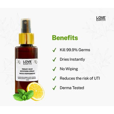Love Earth Toilet Seat Sanitizer Spray with Peppermint, Eliminates Germs & Foul Odour 100 ml (N) - Toilet Seat Sanitizer