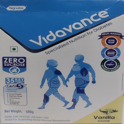 Vidavance Zero Sucrose Specialized Nutrition Supplement Powder for Diabetes Refill - Vanilla Flavour 400 g - Diabetes (Fitness)