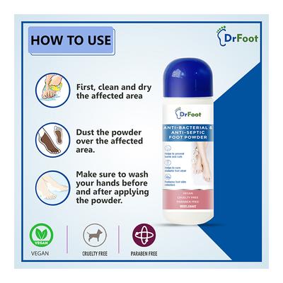 Dr Foot Antibacterial & Antiseptic Foot Powder 100 gm - Shoe Deodorant