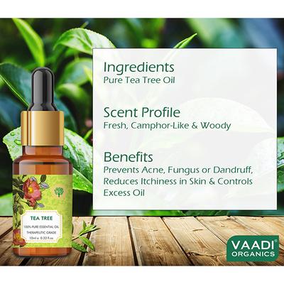 Vaadi Herbals Tea Tree 100% Pure Essential Oil Therapeutic Grade - Reduces Acne, Prevents Dandruff & Hairfall 10ml - Essential Oils