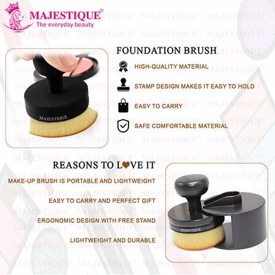 Majestique Foundation Makeup Brush Flat Top Circle Face Brush with Holder (Black) 1's - Face Brush